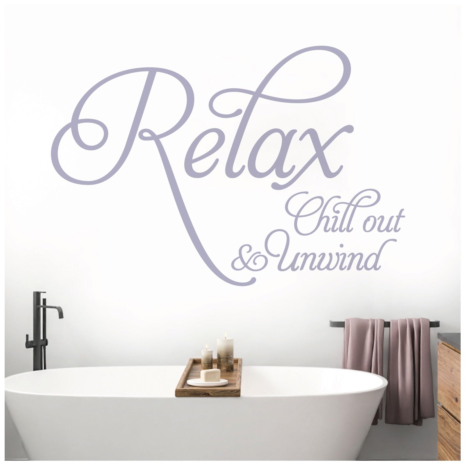 Relax, Chill Out, Unwind - Bathroom, Spa Wall Quote, Decal Wall Art Sticker [Medium] [Light Grey] — image 1