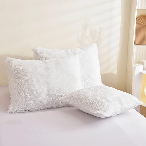Miniatura 5 de HIMEAN Juego de funda de edredón esponjosa tamaño individual, suave felpa lanuda de terciopelo de pelo sintético, juego de ropa de cama de 3 piezas