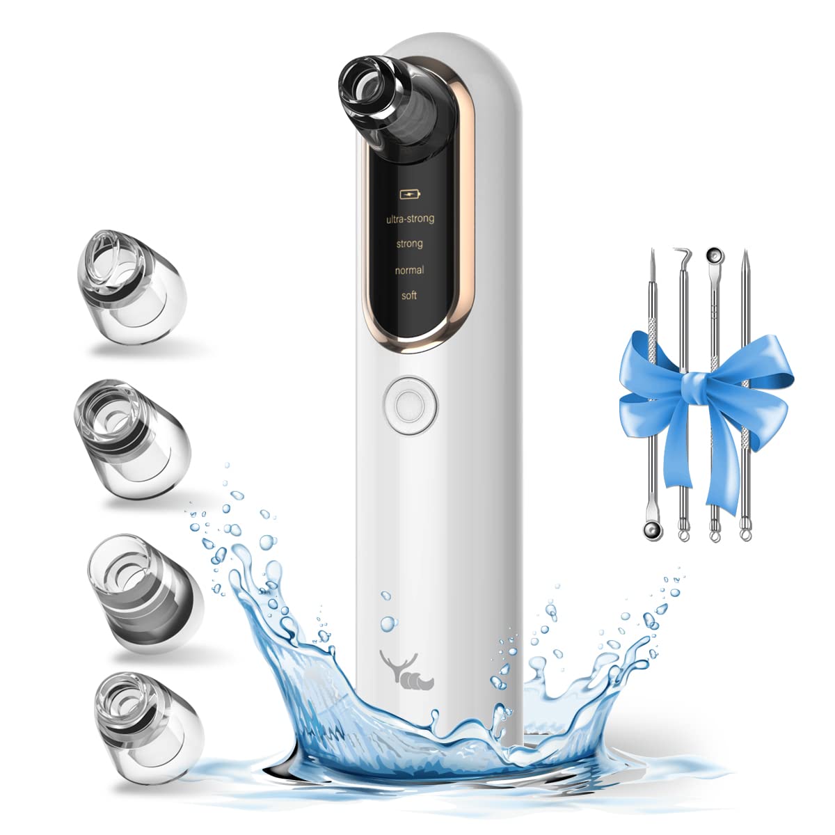Yccu Aspirateur Point Noir Extracteur de Comédons Nettoyage des Pores Purateur de Peau Visage 4 Sondes et 4 Modes d'extraction des Points Noirs Rechargeable