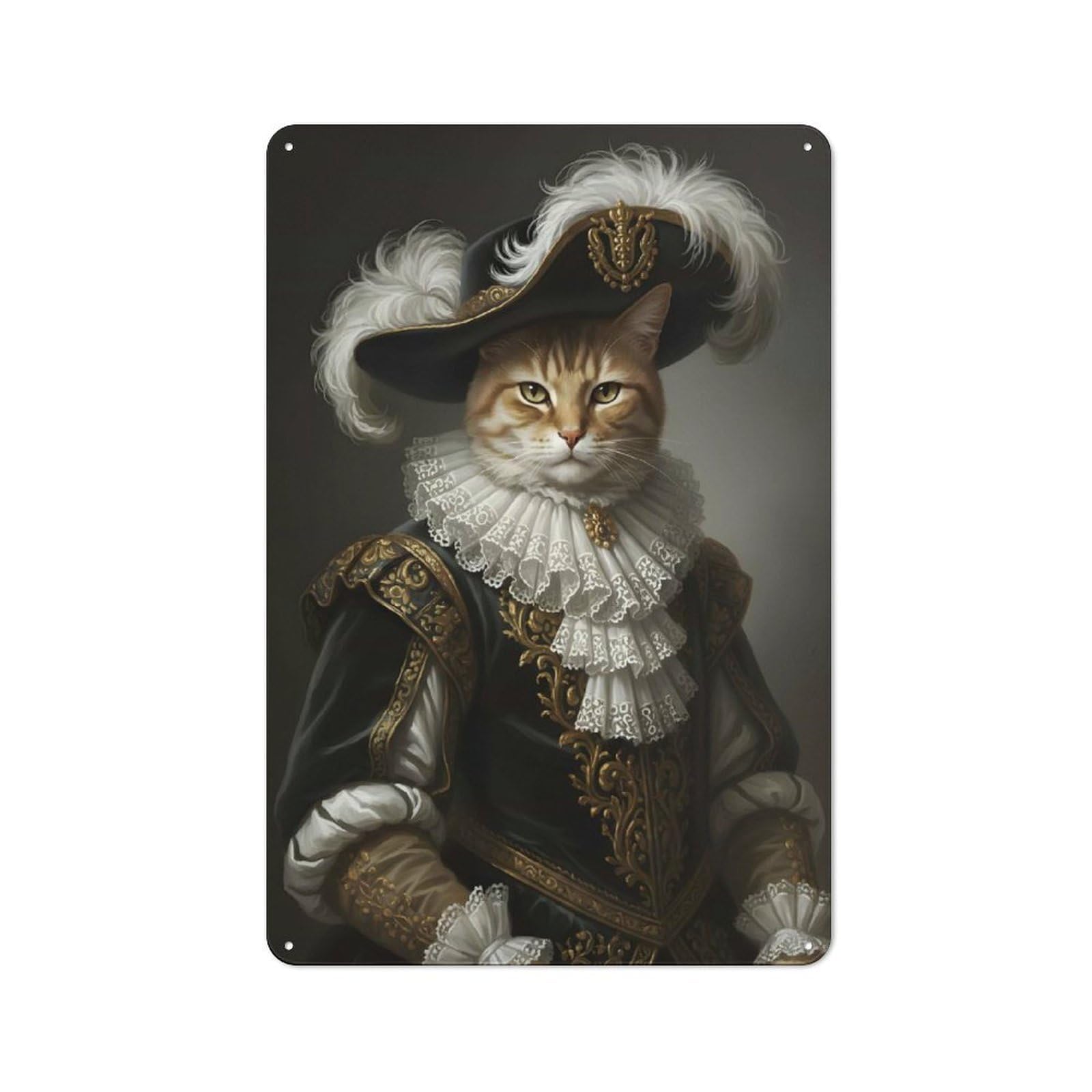 Junmoney Style-7 Vintage Tin Sign 30X20cm With Cat Portrait In Renaissance Attire For Studio Or Craft Room, A Decorative Christmas Gift For Creative-Space Collectors