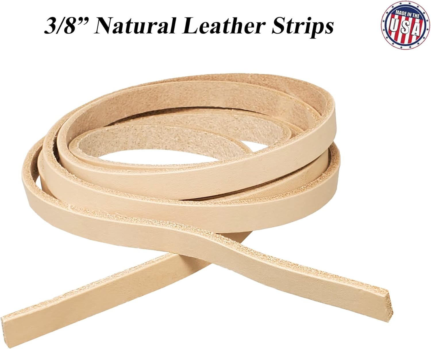 Natural Leather Strips 5/8 Inch Wide - Leather Strip up to 96 Inch Long – 5-6 oz. (2 – 2.4 mm) Pitka Leather (5/8" x 84")