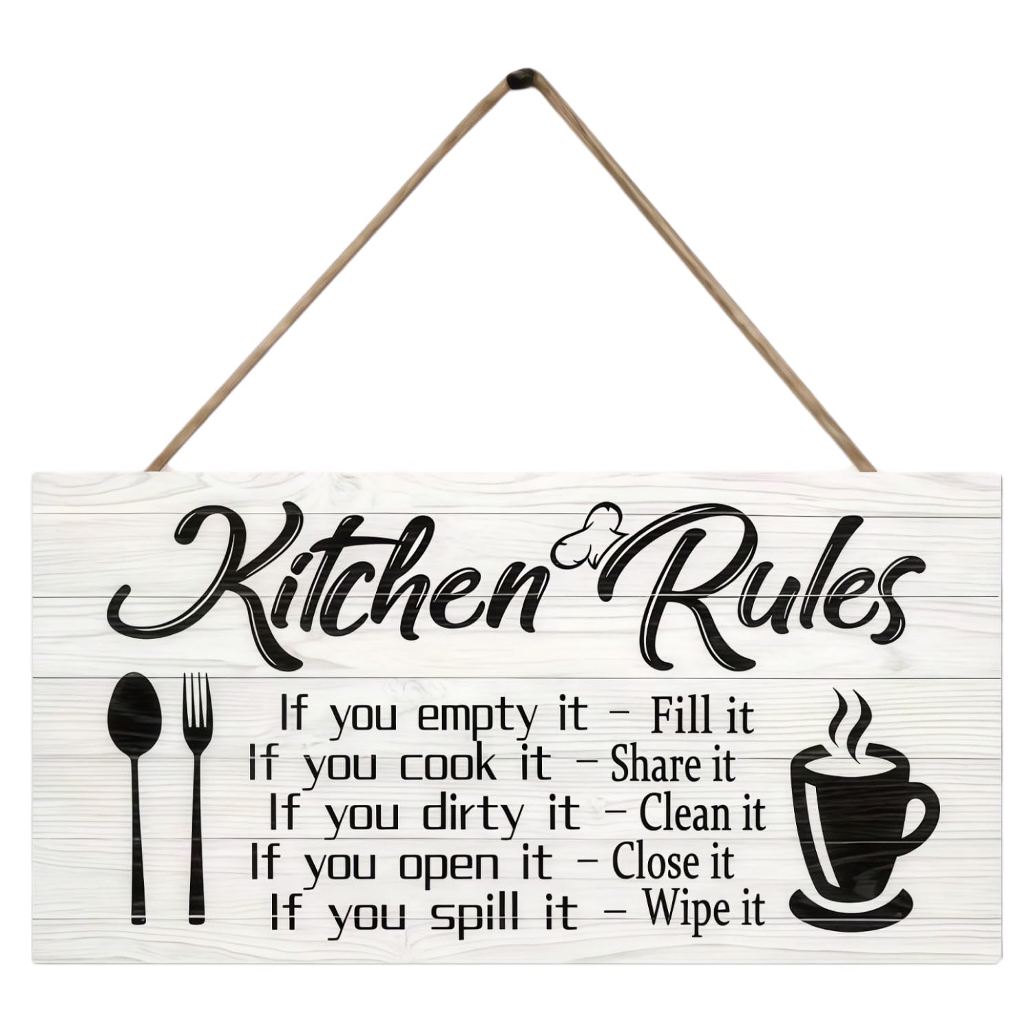 XETHI Kitchen Rules Wooden Hanging Ornaments | 20×10cm Rustic Kitchen Wall Decor with Hanging Rope | Durable Wood Signs for Home Dining Room & Coffee Bar Decor