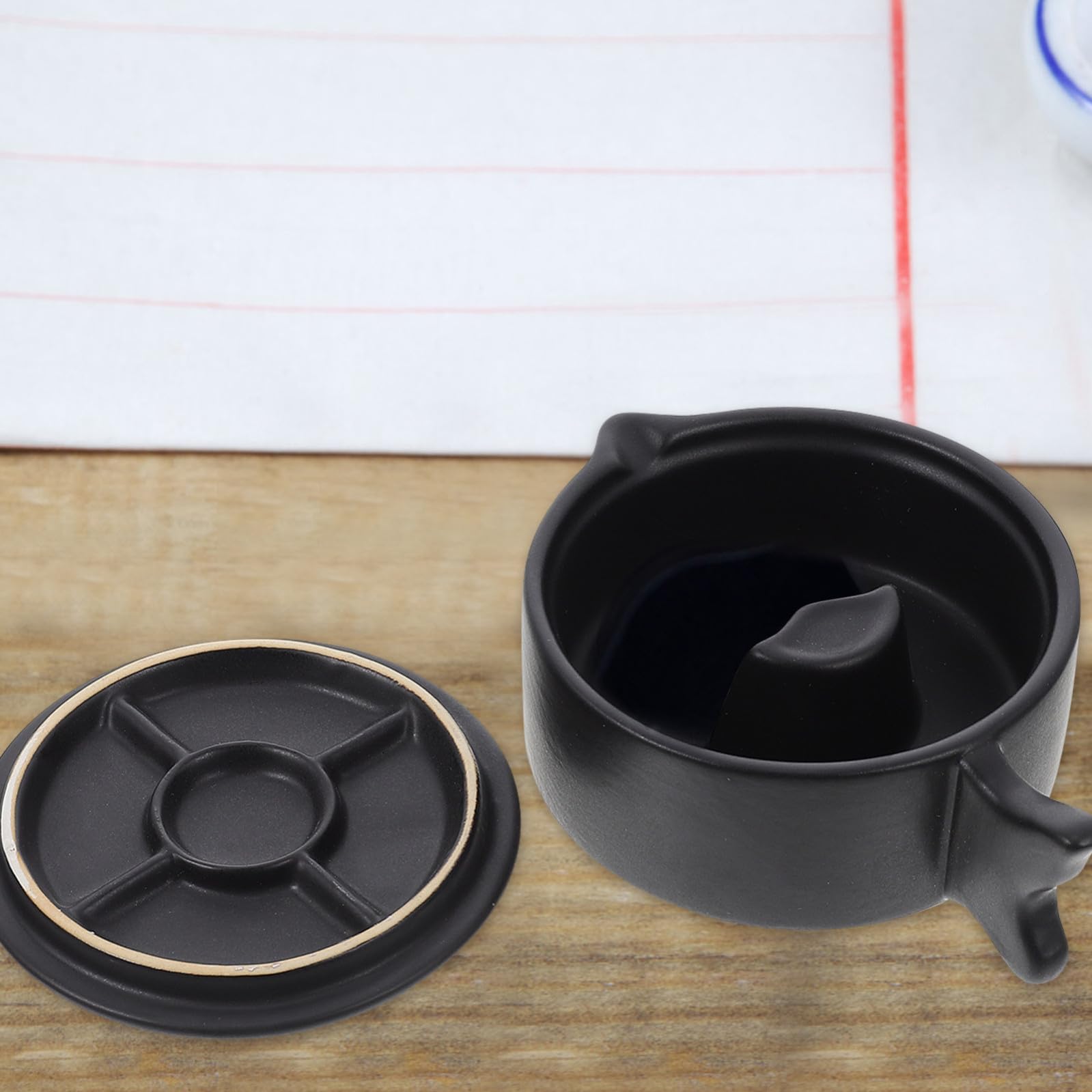 ABOOFAN Piatto Manico a Forma di Coda di Pesce per Inchiostro in Ceramica Nero Coperchio, Design Multifunzionale ed Elegante per Calligrafia e Pittura Tradizionale