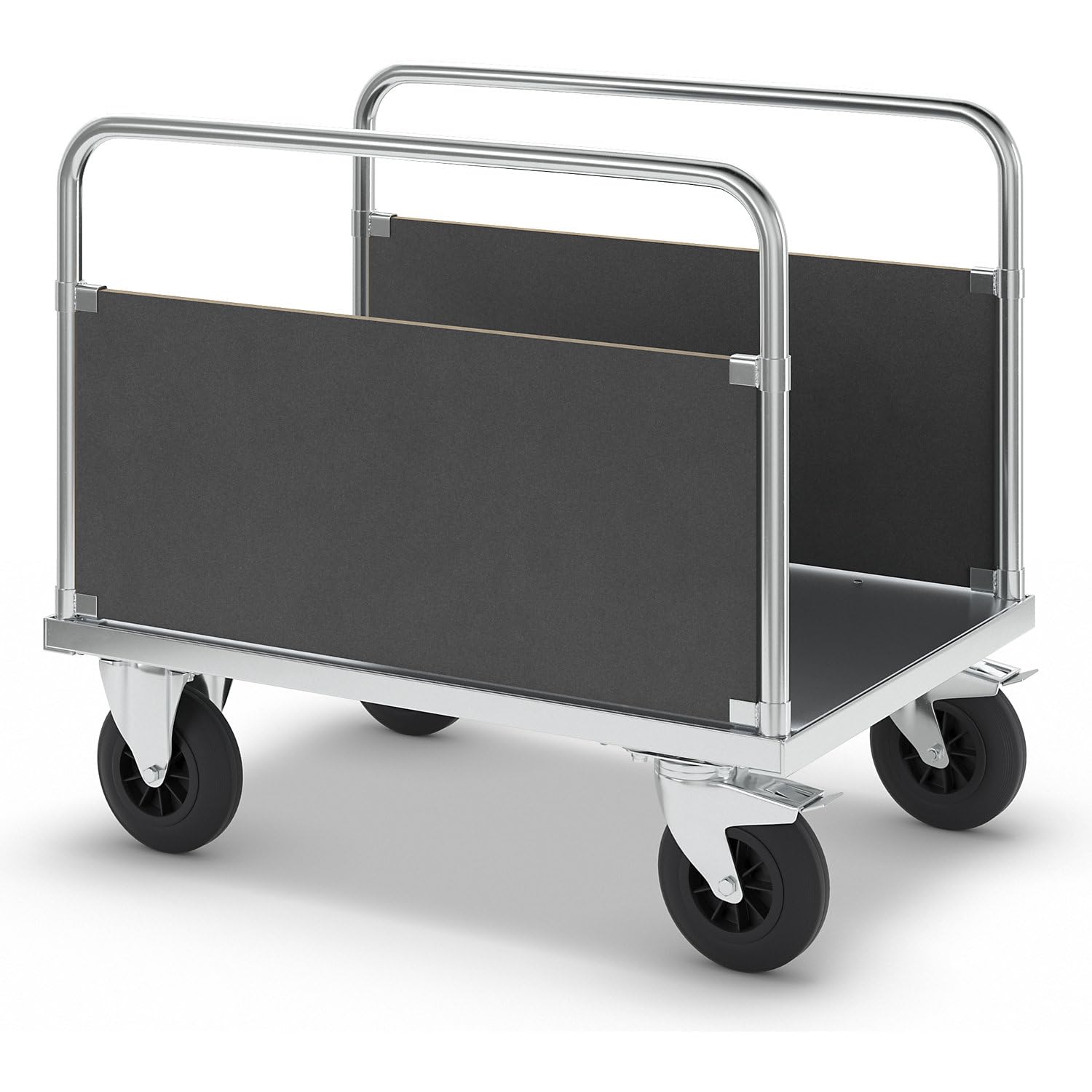 Carrello da trasporto, elettrolitico zincato, pavimento in MDF industriale | stabile parete frontale piattaforma carrello con maniglia