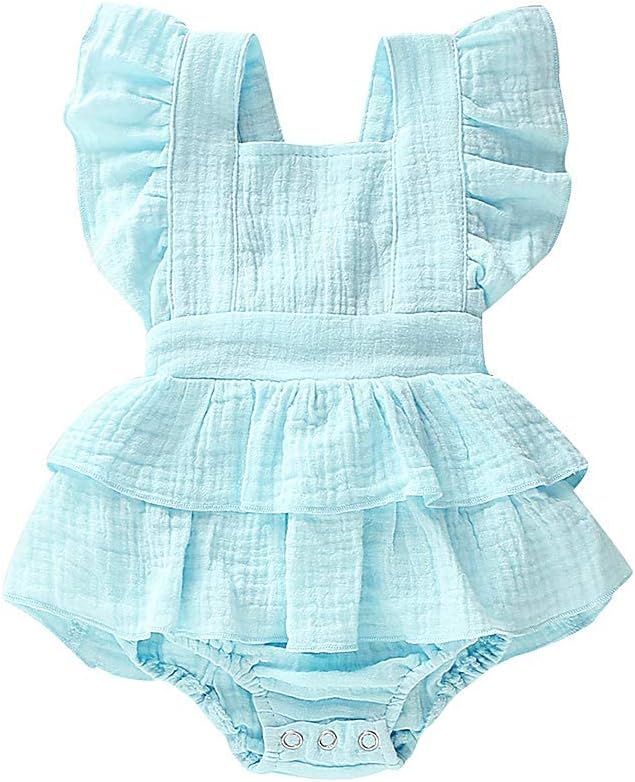 DouhoowInfant Baby Girl Romper Baby Ruffle Bodysuit Jumpsuit One-Piece Cotton Linen Clothes