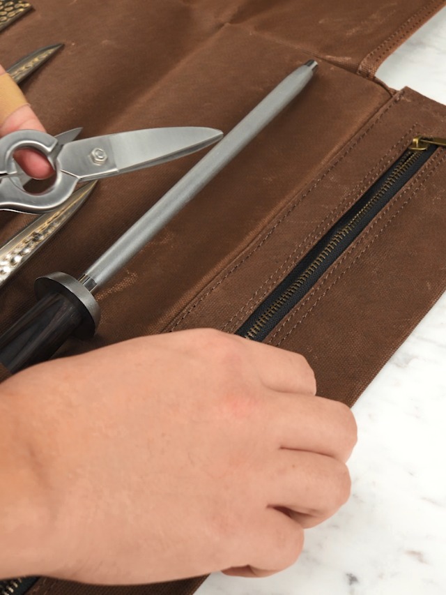 Borsa Per Coltelli Da Chef HONN Knife Roll In Pelle E Tela Cerata - Foto 2