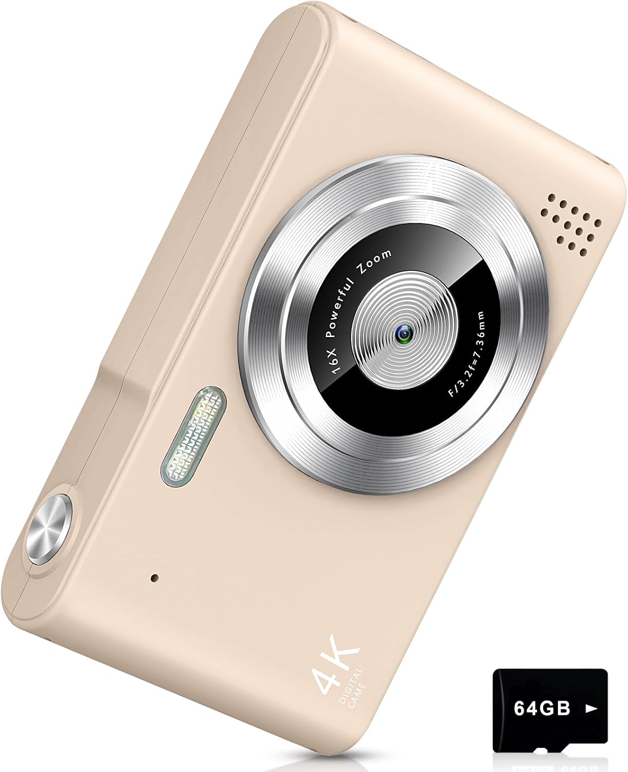 Starry Gold Aycy 4K digital camera highlighting the sleek metallic finish and user friendly buttons