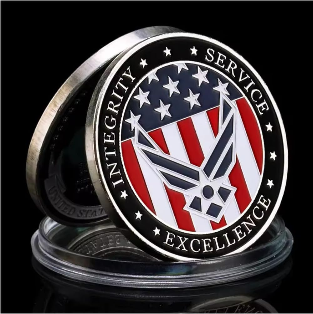 MINHBDER Commemorative Coins Us Air Force Souvenir Integrity Excellence Service Military Coin Challenge Coin Silver Plated Collection Gifts