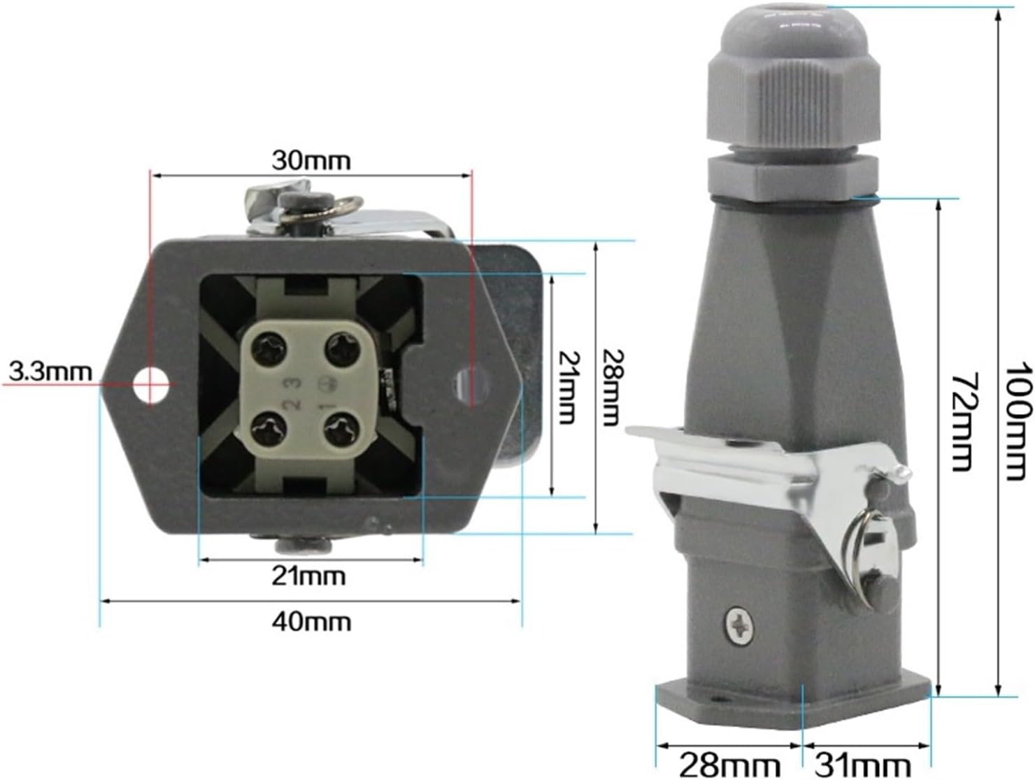 Heavy Duty Connector 4(3+1) 10A 250V HA-004-2 Top Line Hot Aisle Aviation