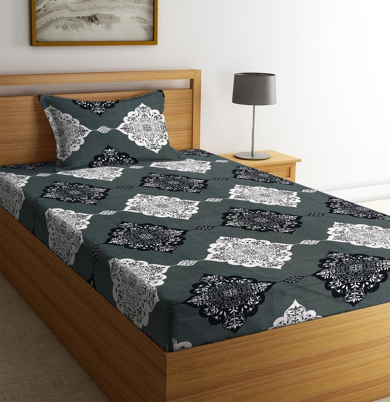Image of la' amour Premium Glace Cotton 180 TC Flat Single Bedsheets for Summer Breathable | Wrinklefree (Size-60 X 90 Inch) with 1 Pillow Covers (Size-17 X 27 Inches, White Grey)