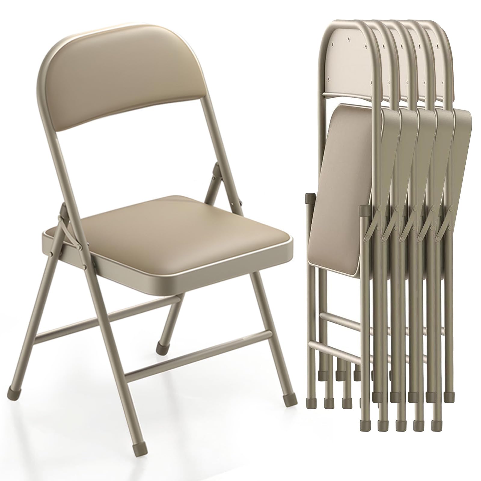 Set da 6 sedie pieghevoli imbottite, impermeabili sedie da giardino, sedia per cucina, sala da pranzo, campeggio, in metallo, fino a 158 kg, impilabili, sedia richiudibile portatile cachi