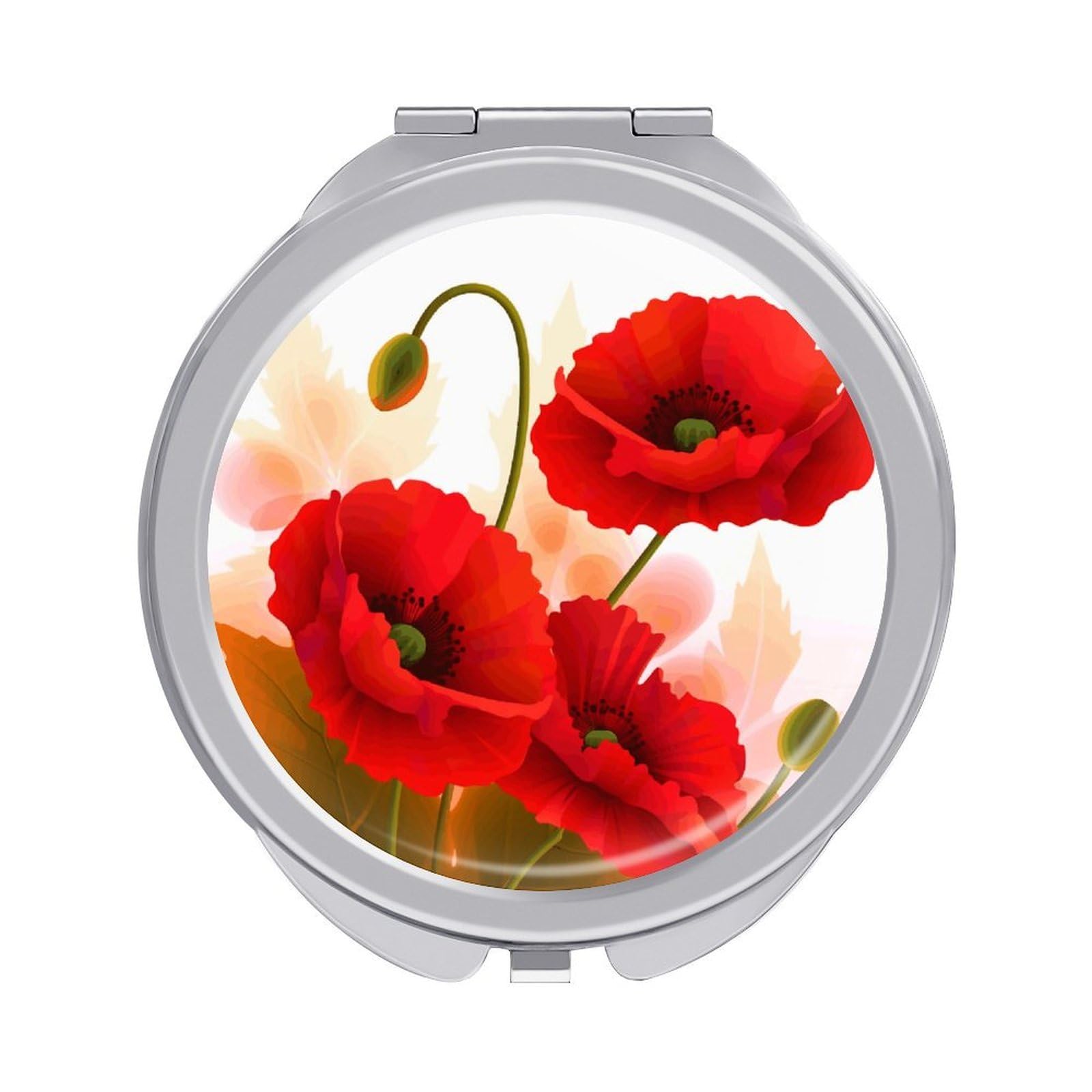 LZQPOEAS Poppy Flowers Vivid Petals Compact Mirror, Double-Sided Folding Makeup Mirror, Durable Metal Travel Pocket Mirror for Purse, Portable Round Touch-Up Mirror for Table Gifts and Everyday Use