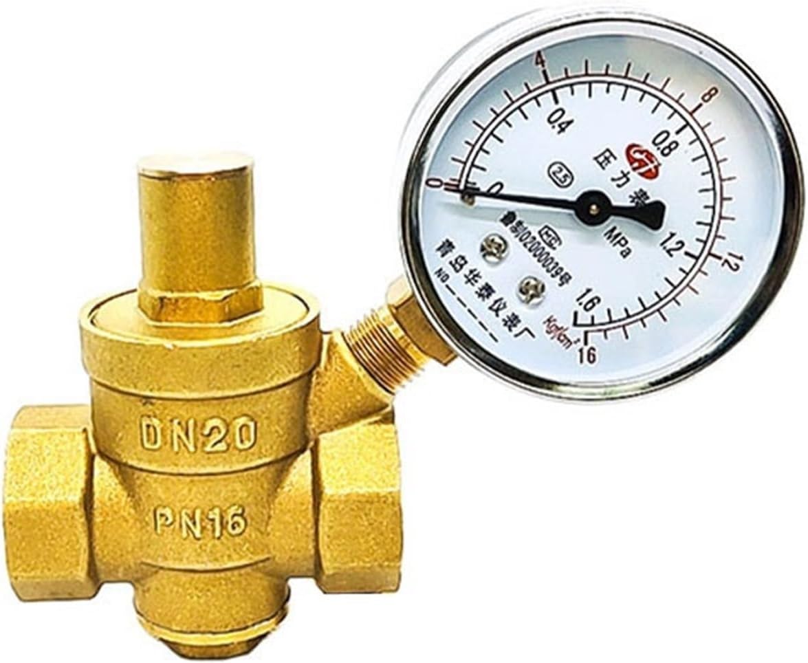 1/2" 3/4" 1" 2" Brass Water Pressure Reducing Maintaining Valve DN15/DN20/DN25/DN32 Regulator Adjustable Gauge(45355,Valve with Gauge)
