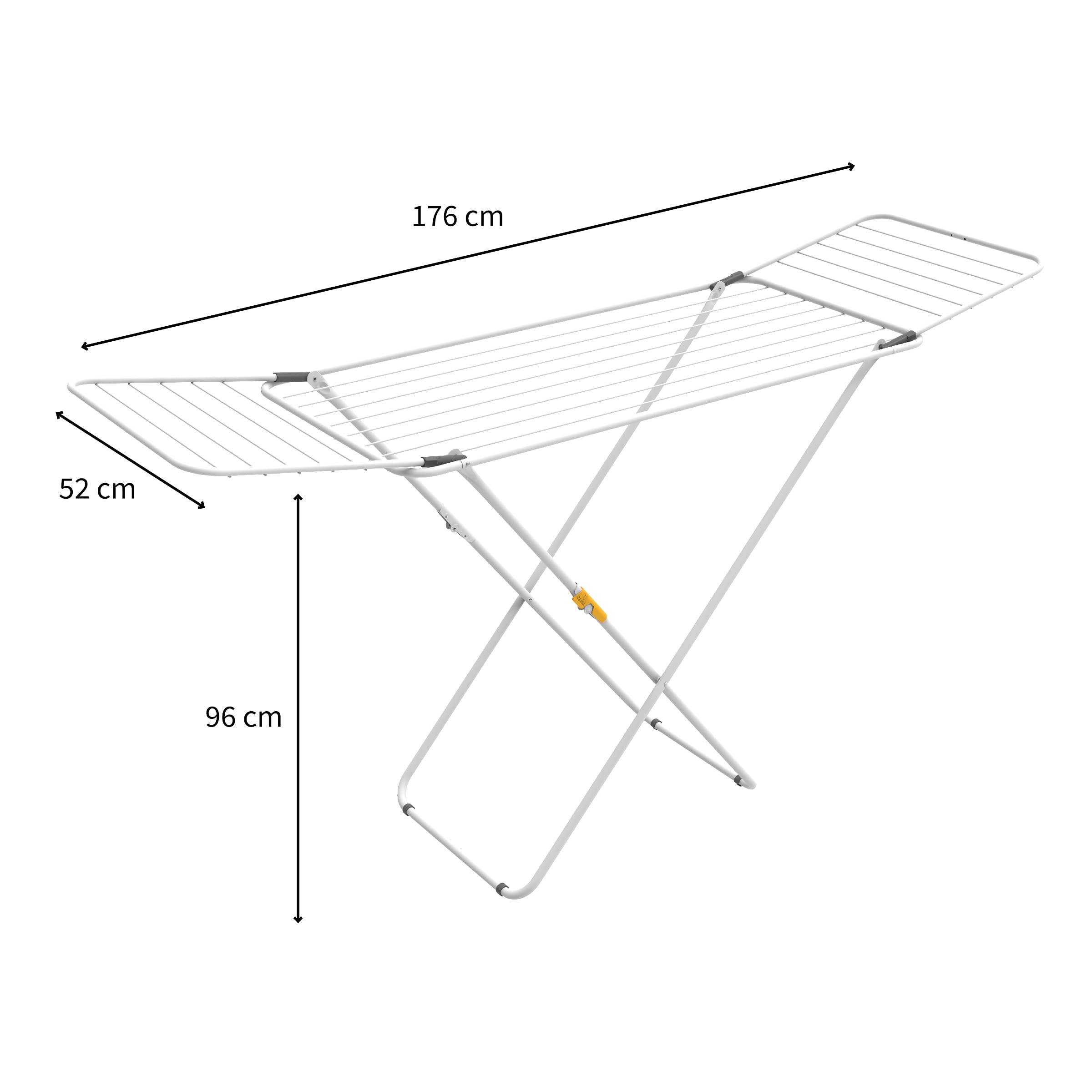 Rörets Stendibiancheria Sussi White - Ali Pieghevoli Bloccabili, Blocco di Sicurezza, Struttura in Lega di Acciaio Antiscivolo e 18 m di Superficie - 52 x 176 x 96 cm