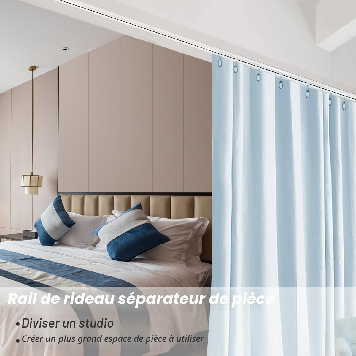 KOLAKO Rail de rideau de plafond (0,9 à 2,7 m) en aluminium robuste - Système de tringle à rideaux robuste - Séparateur de pièce - Rail de plafond coulissant pour rideaux, camping-car