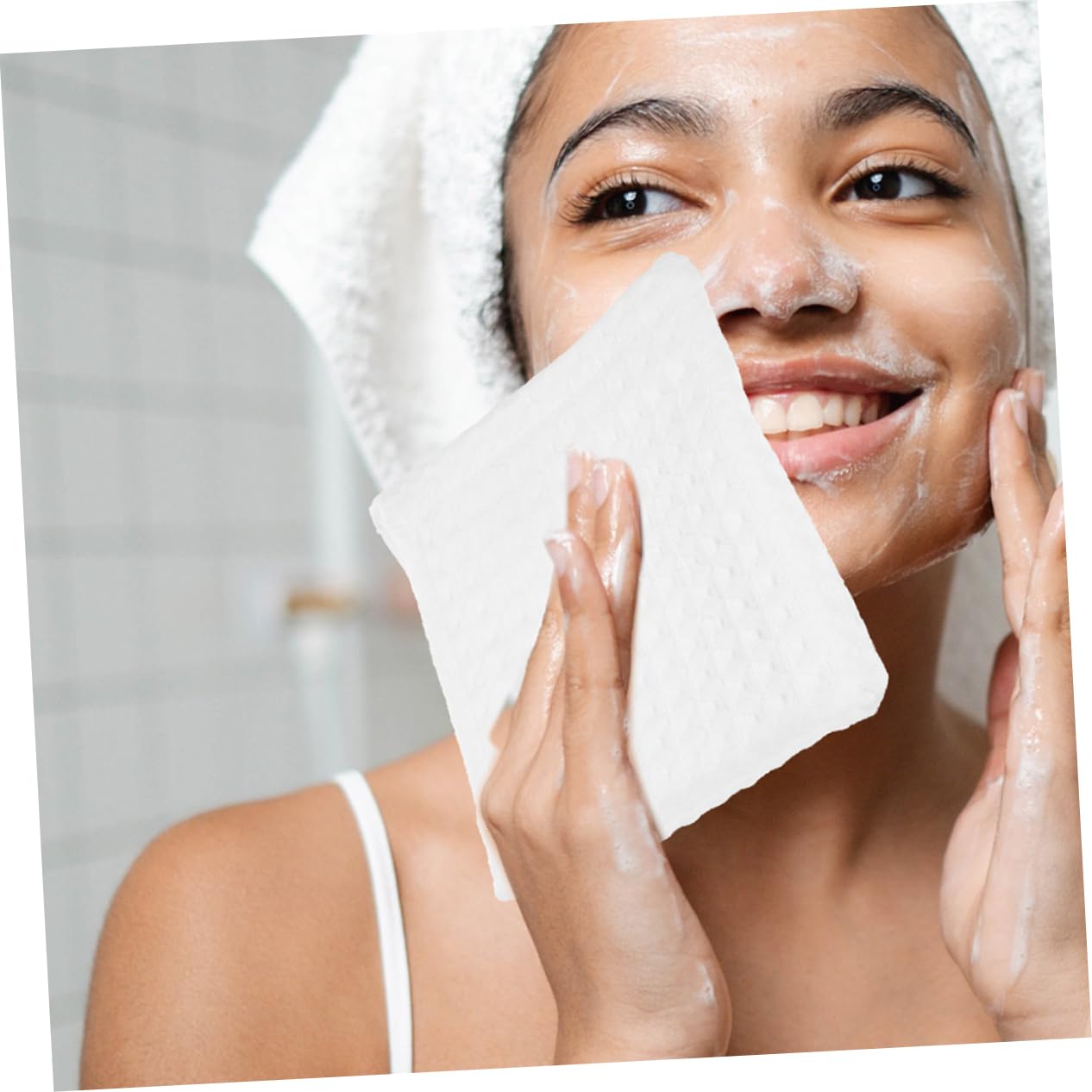 12piezas Toallas De Algodón Absorbentes para Rostro De Paños Faciales Cuadrados Desmaquillado y Limpieza Diaria