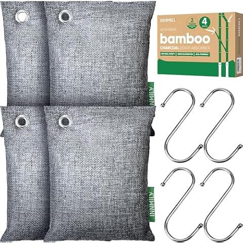 Activated Charcoal Odor Absorber, Odor Eliminator for Strong Odor,Bamboo Charcoal Air Purifying Bags for Home Car Closet Pet, Smoke Room Deodorizer (4 x 200g, Unscented) Cover