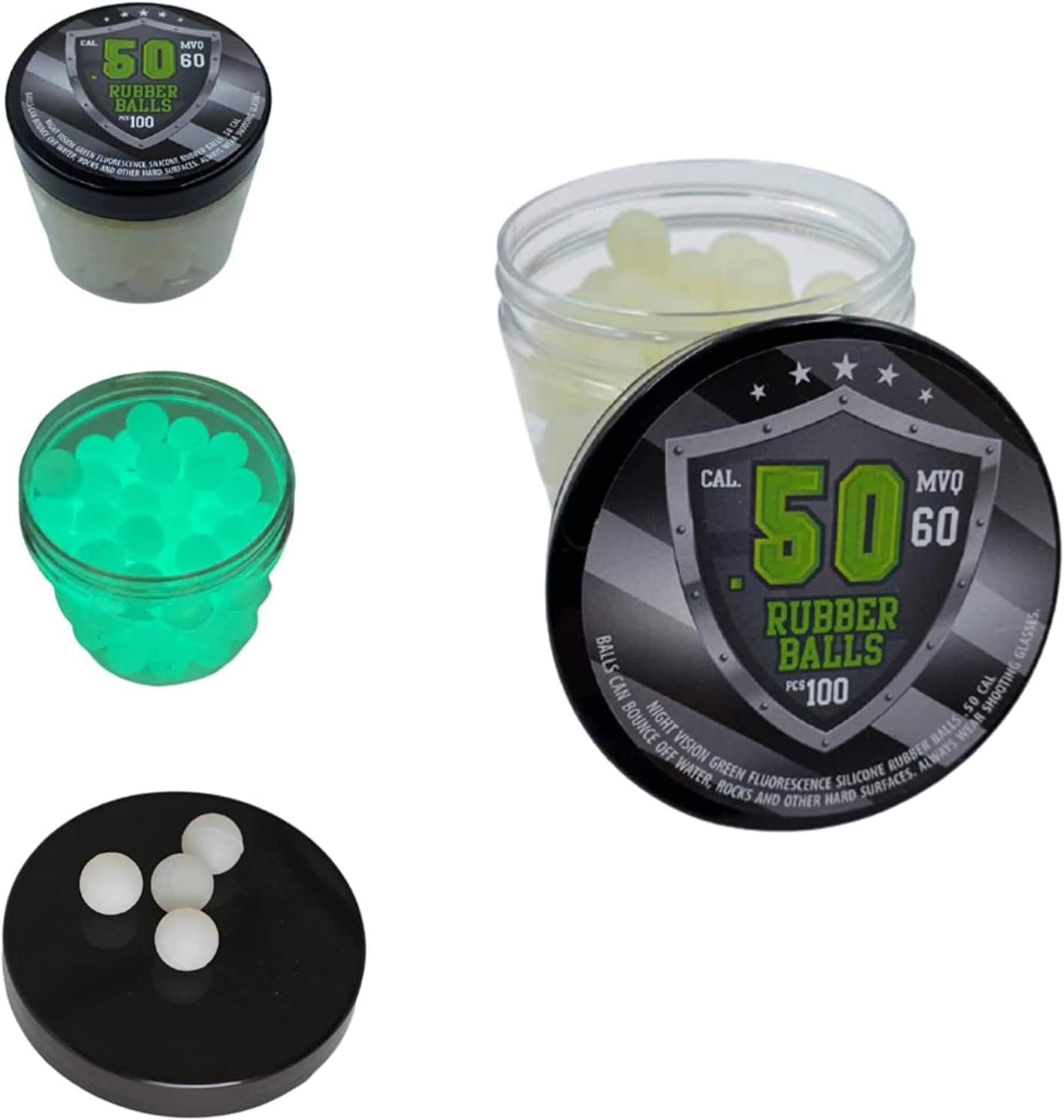 phosphorescente en calibre 50 100 Rubber Balls réutilisables avec silicone vert pour entraînement à la maison défense paintball pistolets en 50 cal.