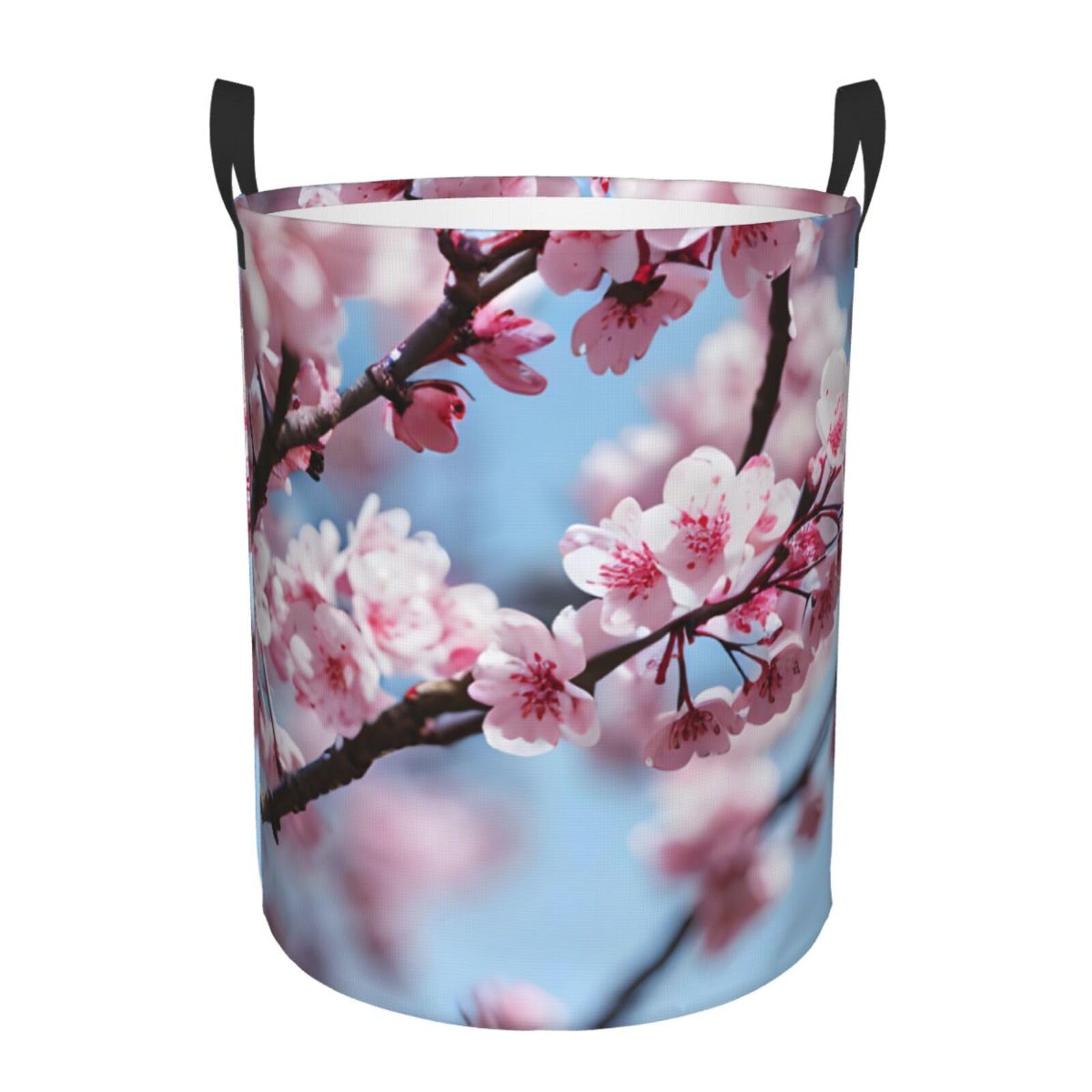 M Collapsible Round Tempting Cherry Blossoms Print Laundry Hamper