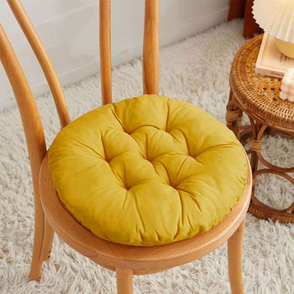 Coussin de chaise rond, 40x40 cm Ensemble de 2/4/6/8 Coussins de chaise pour salle à manger, Tapis de siège pour meubles en rotin extérieur pour salon, bureau, jardin, patio (Vert foncé, 4