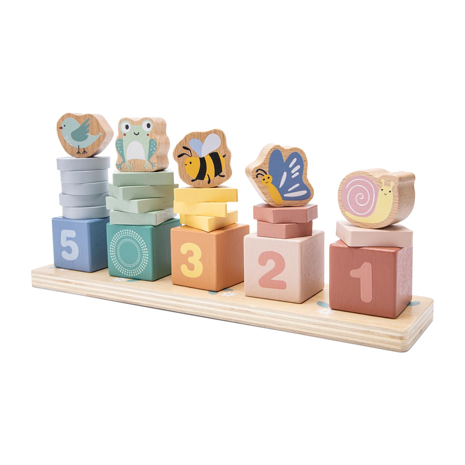 Woet - Wooden Counting Toy for Toddlers 18 Months+ – Learn to Count with Number Blocks & Animal Figures – FSC Montessori Stacking Game – Educational Early Learning Toy for Kids