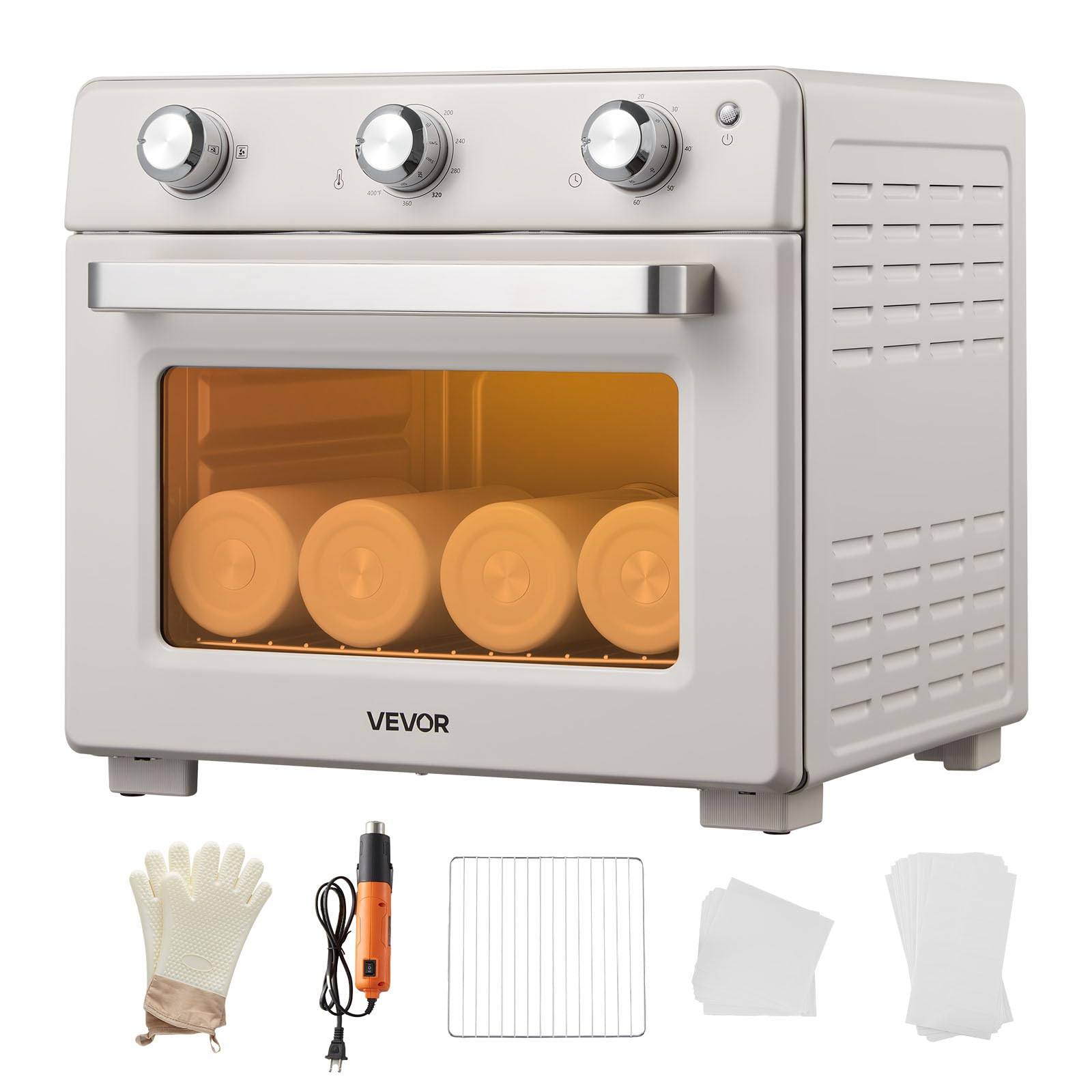 VEVOR Sublimation Oven Machine, 26 Qt, Fits 40oz Tumblers, with 1 Heat Air Gun, 50 Shrink Films, 1 Tape and 2 Heat Gloves, 360° Turbo Convection for