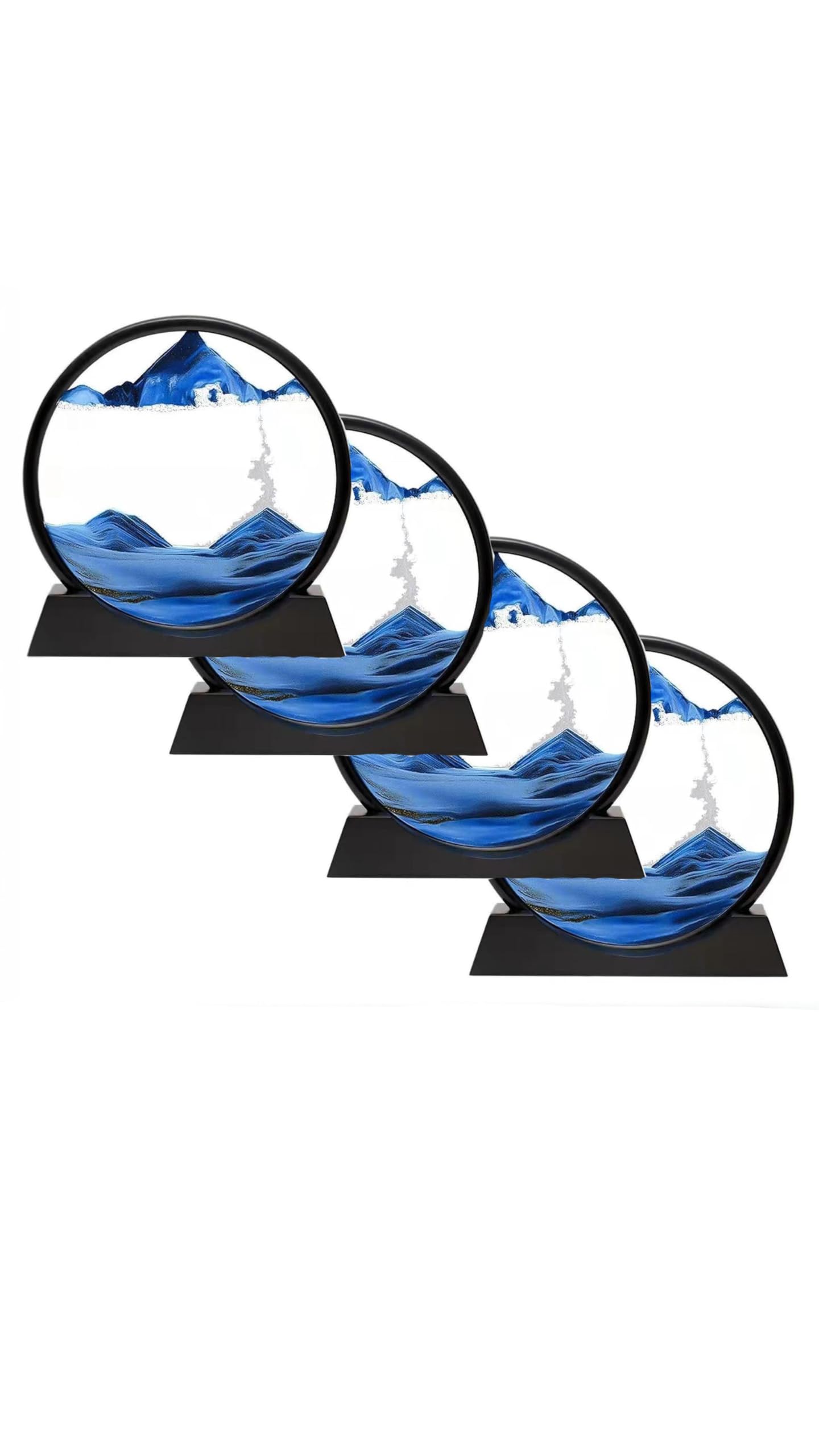 7-inch 3D Moving Sand Art Picture, Deep Sea Blue Sandscape with Round Frame, Motion Display for Relaxing Home & Office Décor, Desktop Flowing Sand Timer