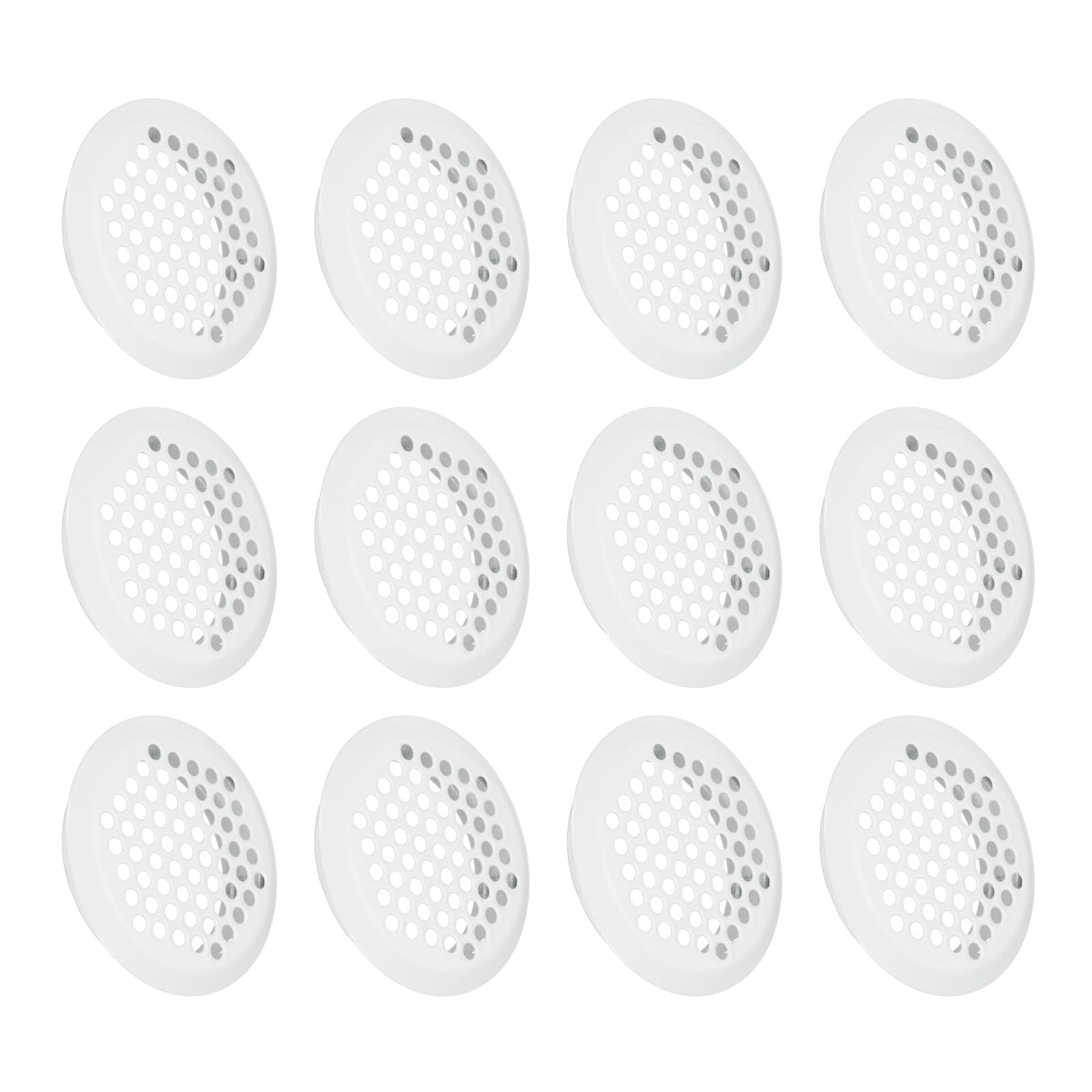 sourcing map12Pcs Air Vents Circular Soffit Vent 53mm/2.1" Stainless Steel Round Vent Mesh Hole Louver for Bathroom Home, Office, Kitchen, Cabinet, Wardrobe, White