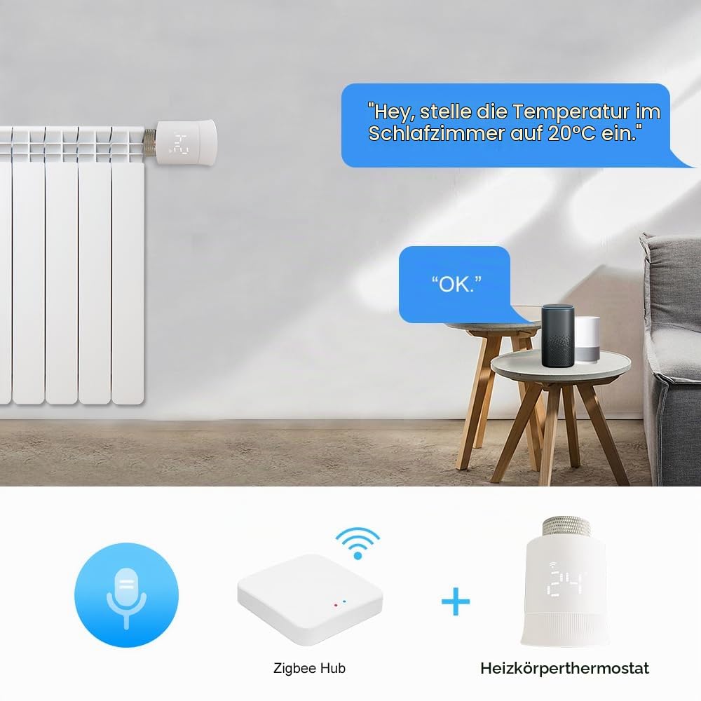 KETOTEK Smartes Heizkörperthermostat WLAN, Zigbee Thermostat Heizung mit Hub, Programmierbar Heizungsthermostat Heizungsregler für Heizkörper per App, Alexa, Google Assistant, Energie sparen