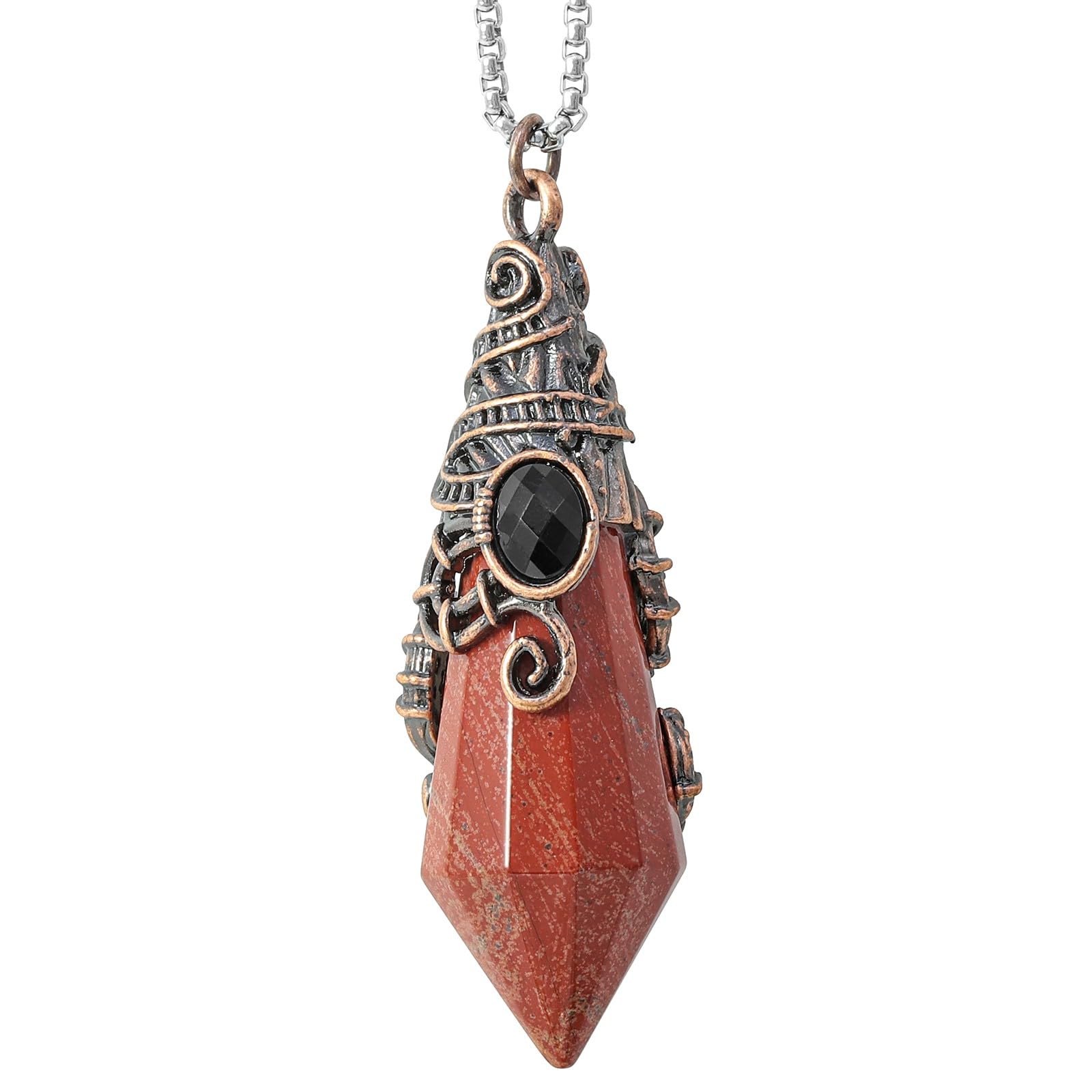 TUMBEELLUWA Hexagonal Faceted Pendant Necklace Healing Crystal Points Wrapped Pendulum Chakra Energy Stone Jewelry for Unisex