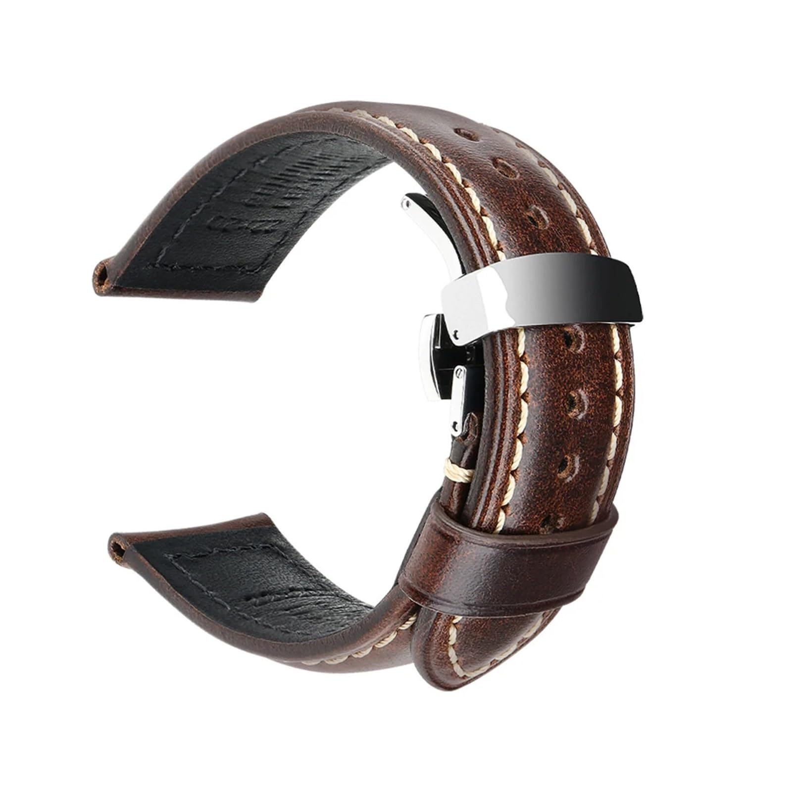 Watch Bands 20mm 22mm 24mm Vintage Genuine Leahter Strap With Butterfly Buckle Clasp