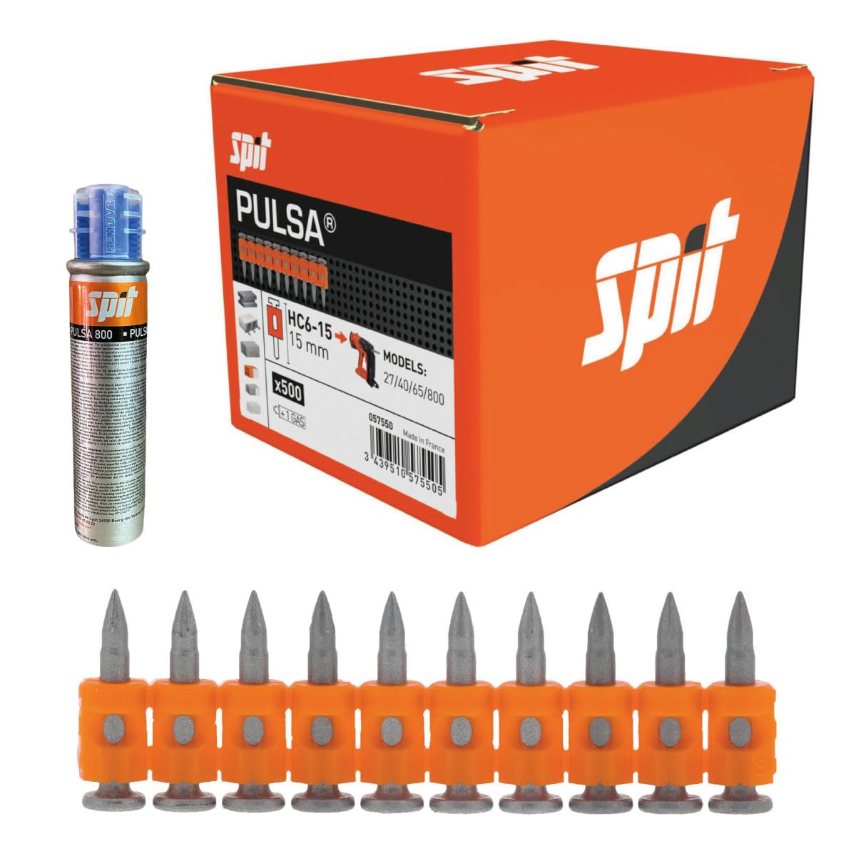Chiodi per Sparachiodi Chiodatrice a Gas Pulsa 27P 40P 65 Alta Durezza Calcestruzzo Acciaio Guide Cartongesso (HC6-15 (15mm), 500 pz scatola)