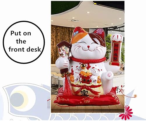 Miniatura 2 de XIZHI Gato de la suerte de la fortuna de 10 pulgadas con brazo agitador operado en oro, gato chino Feng Shui Deoration Lucky Cat para tiendas,