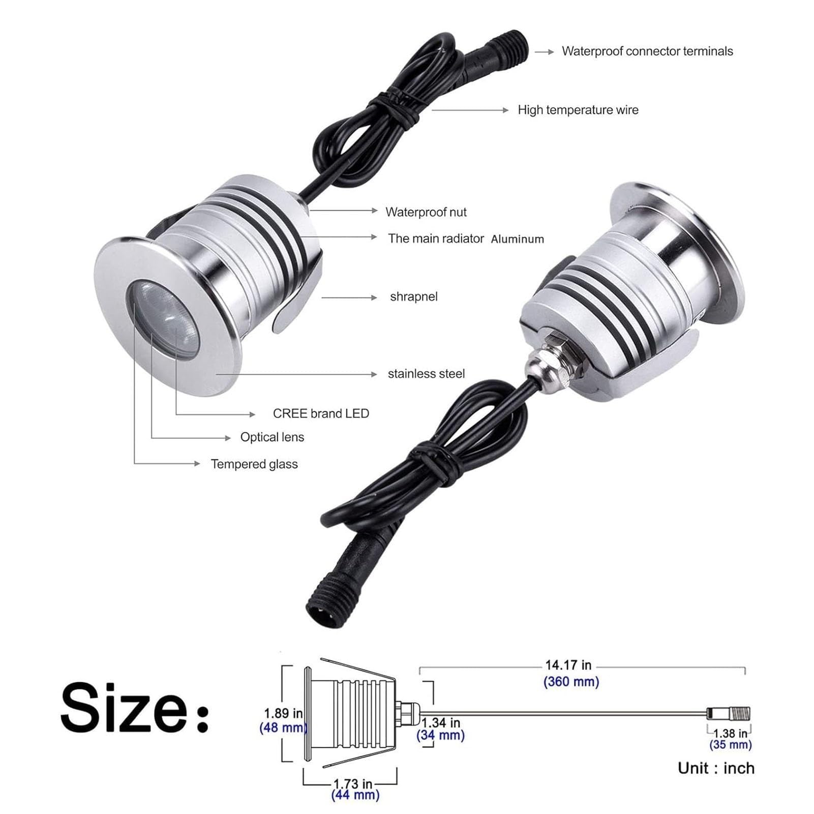 Lampada di illuminazione subacquea a LED impermeabile IP68, faretto for piscina in acciaio inossidabile da 3 W CC 12 V-24 V, luci esterno a for esterni(Natural White,12V)