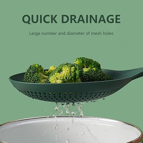 Miniatura 3 de Colador de cuchara grande de plástico resistente al calor, pala de drenaje de alimentos para cocinar y hornear, colador ranurado y espumadera (verde)
