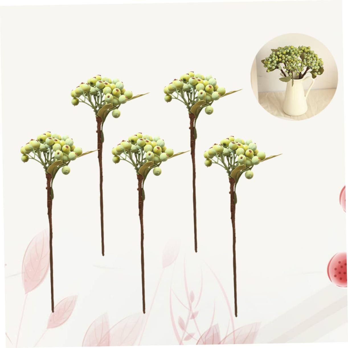 TOPBATHY 15pezzi Bacche Artificiali Verdi Per Decorazioni Natalizie e Feste Fiori Finti Realistici Per Matrimonio Ufficio Centro Tavola e Altre Occasioni Speciali