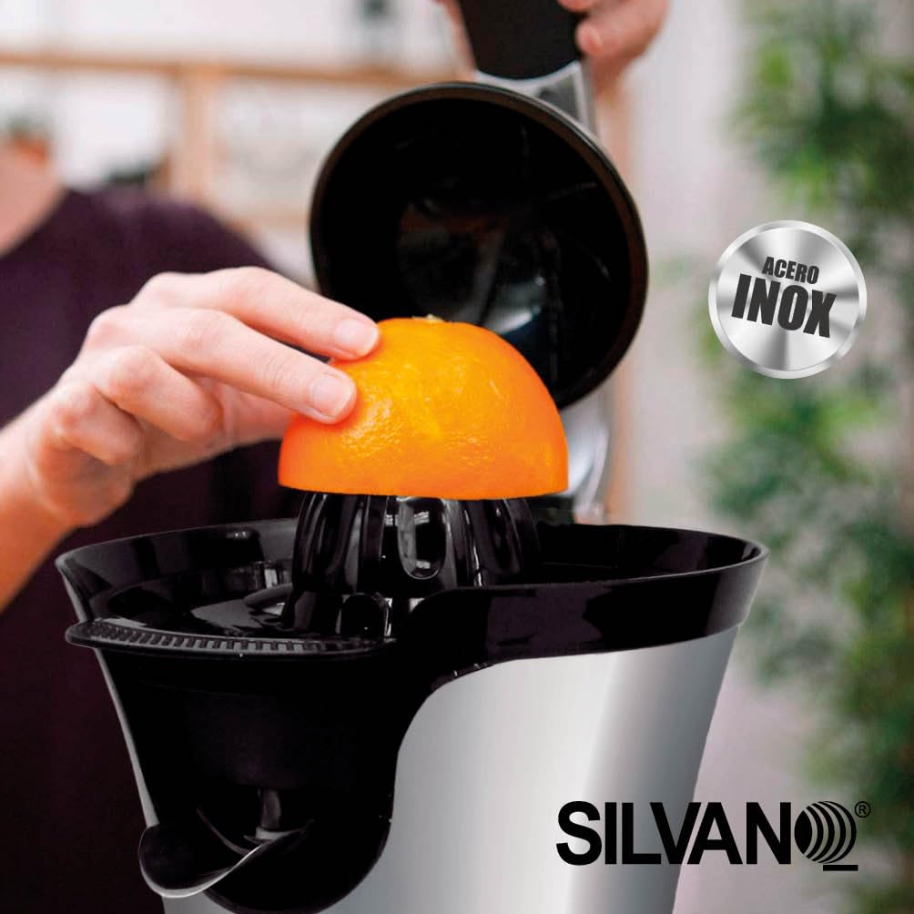 Exprimidor Eléctrico Silvano, Exprimidor de Naranjas con Palancas de Presión, Extractor Zumo 160W, Boquilla de Acero Inoxidable con Sistema Antigoteo, Base Antideslizante, Apto Lavavajillas