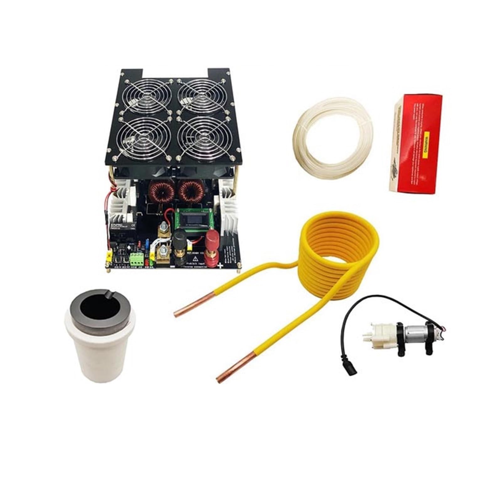 Edede 150Ml Crucible Induction Heater, 5000W Zvs Induction Heater Induction Heating Pcb Board Heating Machine Melted Metal + Coil+Pump(150Ml Crucible)