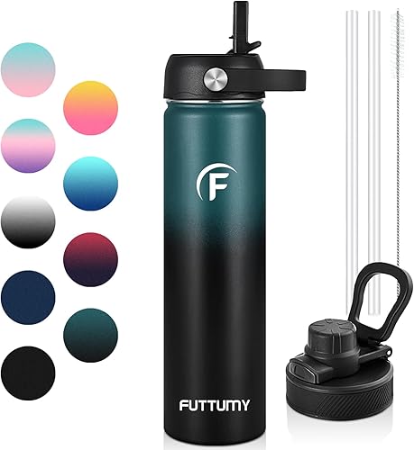 Futtumy Botella de agua aislada, botella de agua de senderismo y bicicleta para hombres, botella de agua reutilizable de 24 onzas para la escuela,