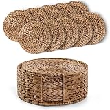BLUEWEST Woven Placemats (Set of 10), 12" Round Placemats with Round Holder, Rattan Placemats, Wicke