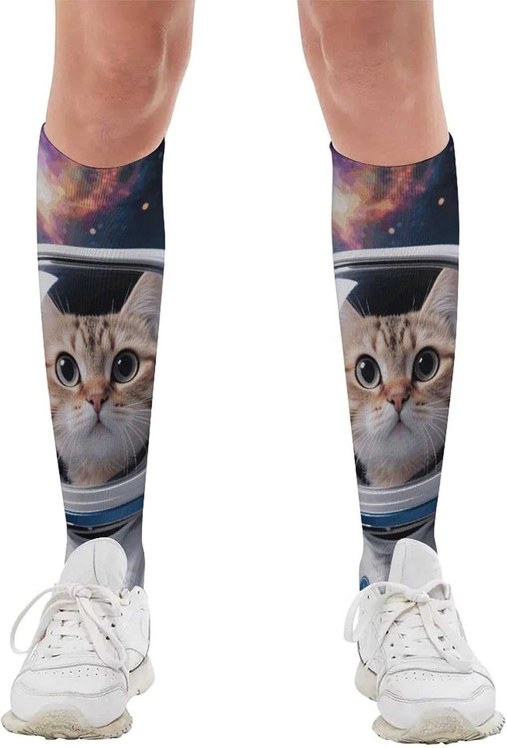 Cat Astronaut Knee High Soccer Socks Moisture Wicking