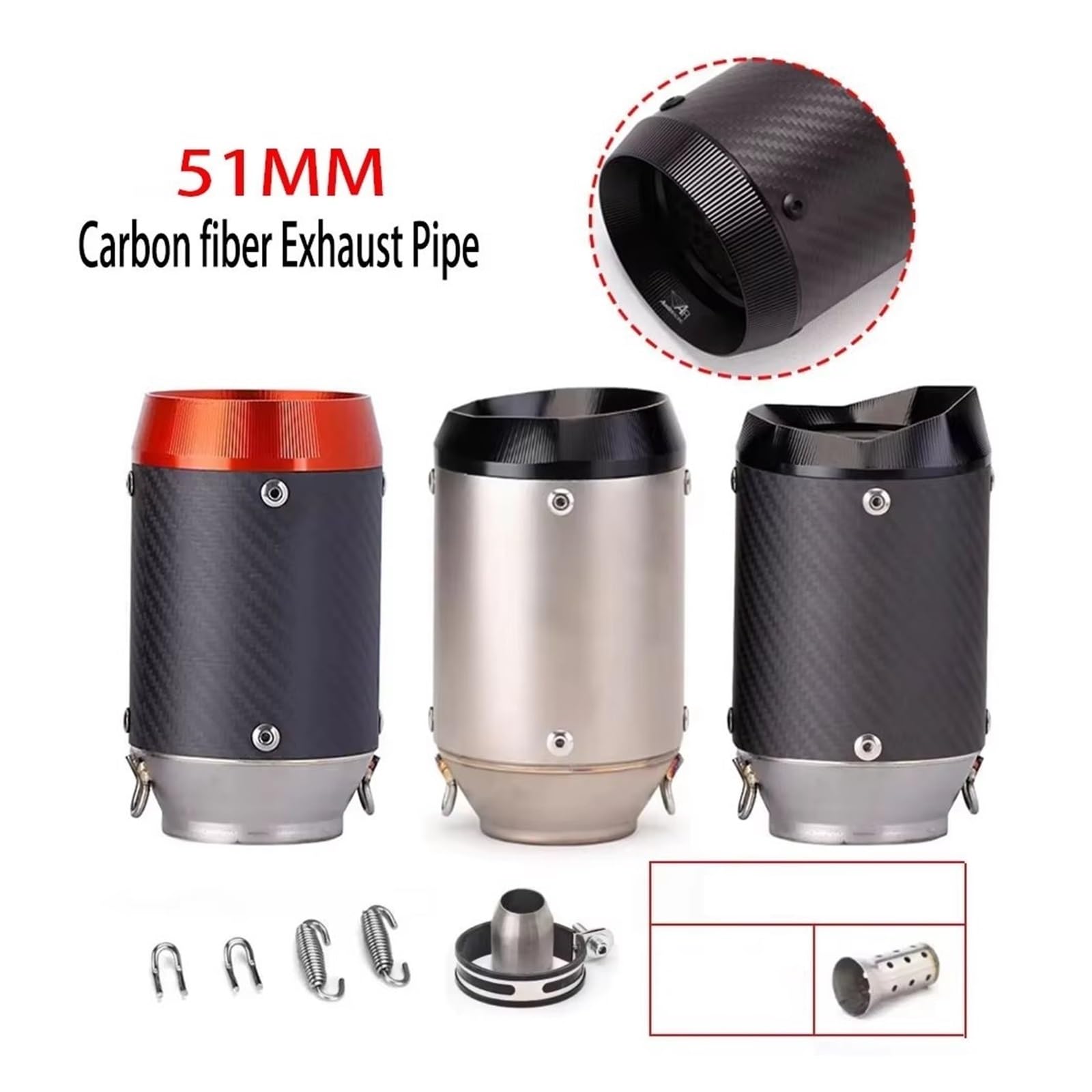 silencioso escape moto Para z900 Para R6 Para S1000RR Para S1000XR | Silenciador de escape de 51 mm, escape universal para motocicleta GP con pegatinas y fibra de carbono DB Killer(TypeA2)