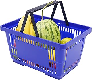 HuaShuani 12PCS Plastic Shopping Basket, Blue Hand-Held 18L Large Shopping Basket Laundry Basket with Handle, Suit for Supermarket Retail Stores Bookstore, 17 * 12 * 9inch/43 * 30 * 23cm(L x W x H)