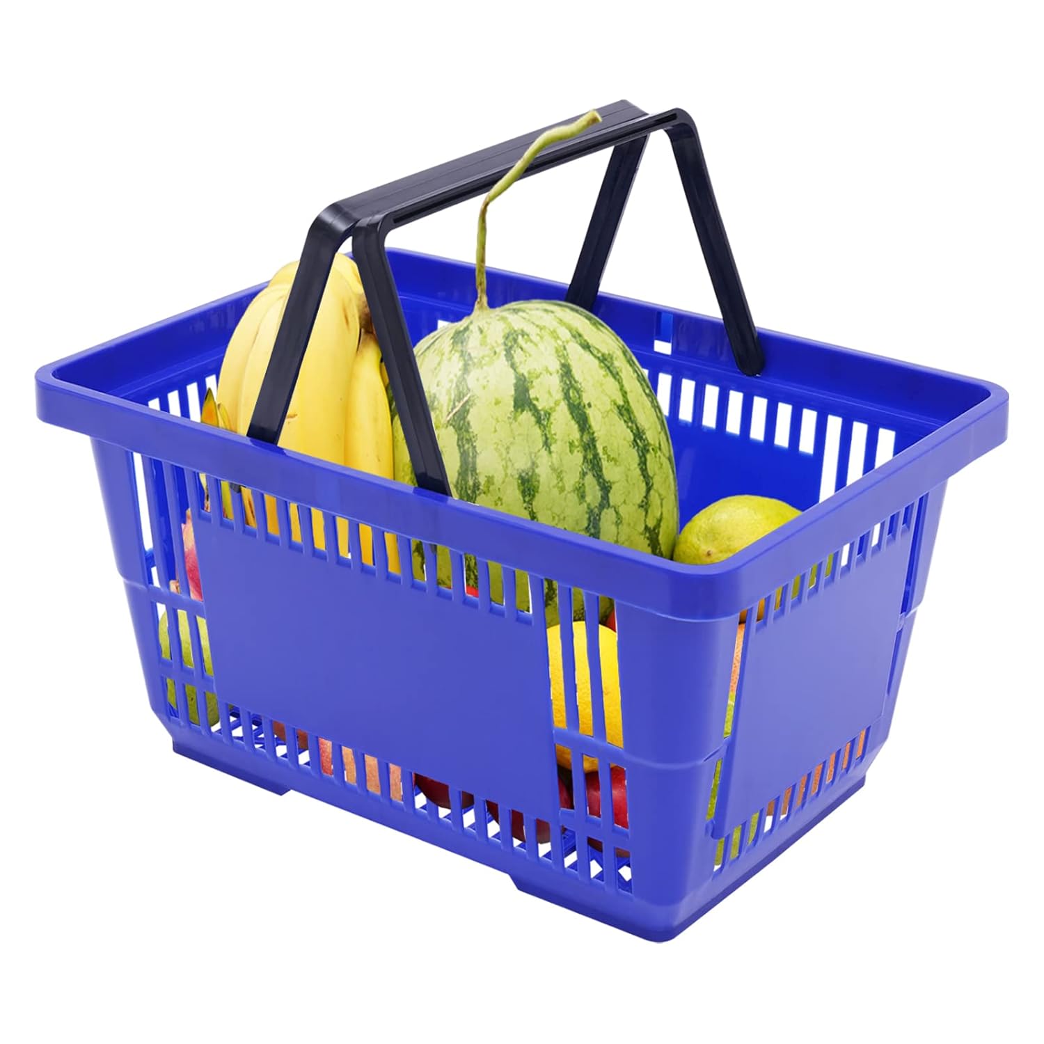 12PCS Plastic Shopping Baskets, 18L Hand Shopping Baskets Set with Handles, Portable Retail Grocery Basket, Durable Shopping Cart for Supermarket Retail Shop Book Store (Blue)