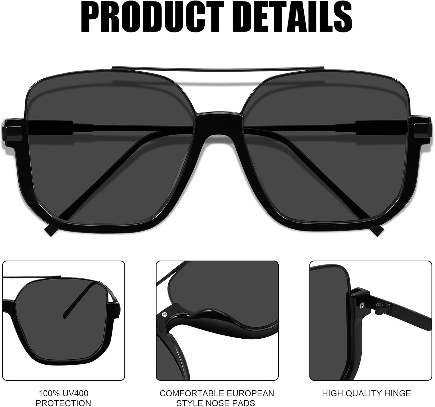 Square Oversized Aviator Sunglasses for Women Men 70s Retro Double Bridge Sun Glasses Fashion UV Protection Shades - Image 6