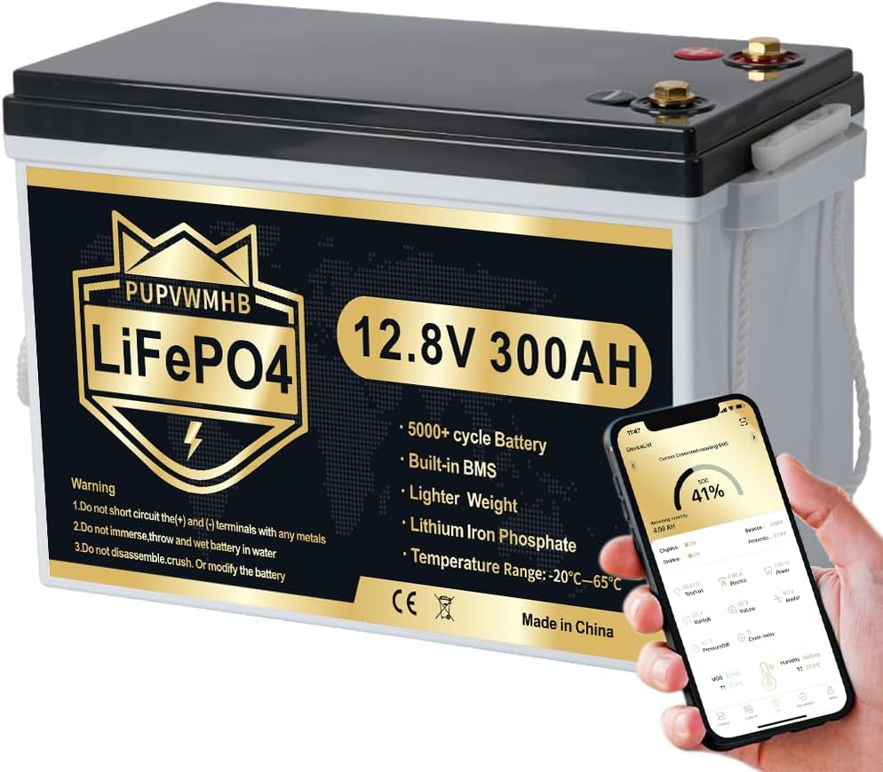 12.8V 300Ah Lithium LiFePO4 Battery With Bluetooth, Smart 200A BMS, 3840W Rechargeable Lithium Iron Phosphate Battery.Max Load 2560Wh .for Solar Energy Storage,Backup Power,RV,Camping