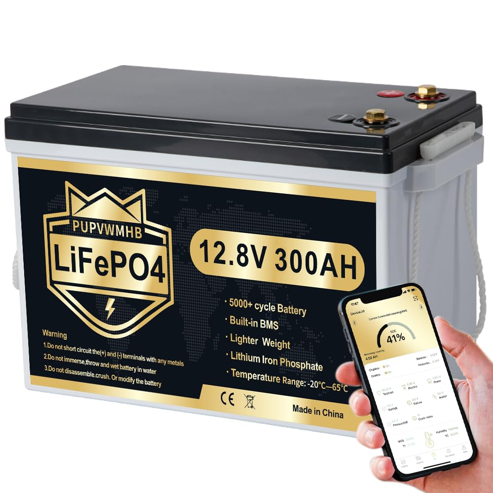 12.8V 300Ah Lithium LiFePO4 Battery With Bluetooth, Smart 200A BMS, 3840W Rechargeable Lithium Iron Phosphate Battery.Max Load 2560Wh .for Solar Energy Storage,Backup Power,RV,Camping