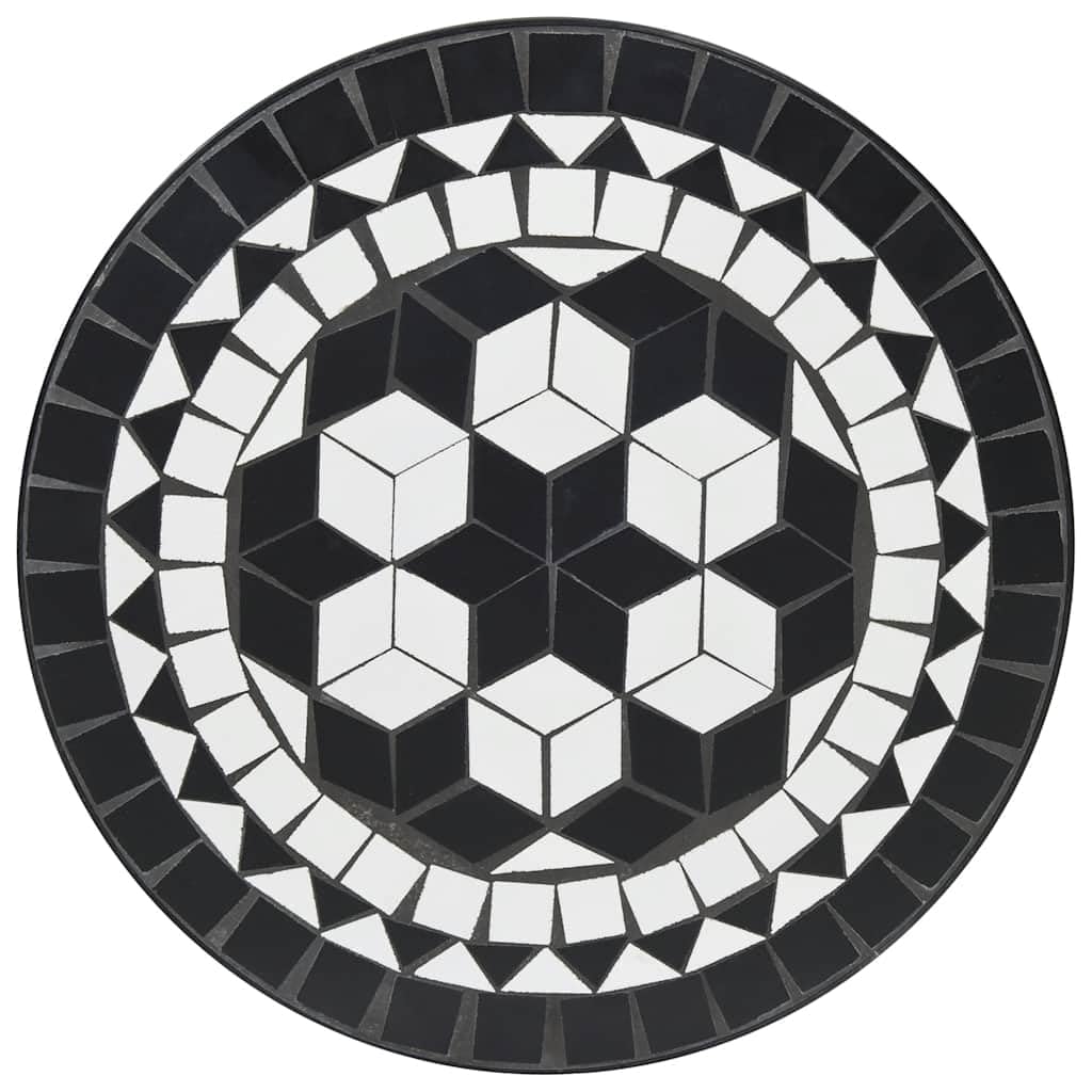 Zestaw bistro z mozaiką, czarno-biały, z blatem ceramicznym i malowaną proszkowo żelazną ramą 50 x 70 cm, 2 składane krzesła bistro 110 kg, nośność do ogrodu, na balkon, do użytku na zewnątrz