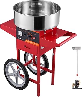 VEVOR Electric Cotton Candy Machine with Cart, 1000W Commercial Candy Floss Maker with Stainless Steel Bowl, Sugar Scoop and Drawer, Perfect for Home, Kids Birthday, Family Party, Red