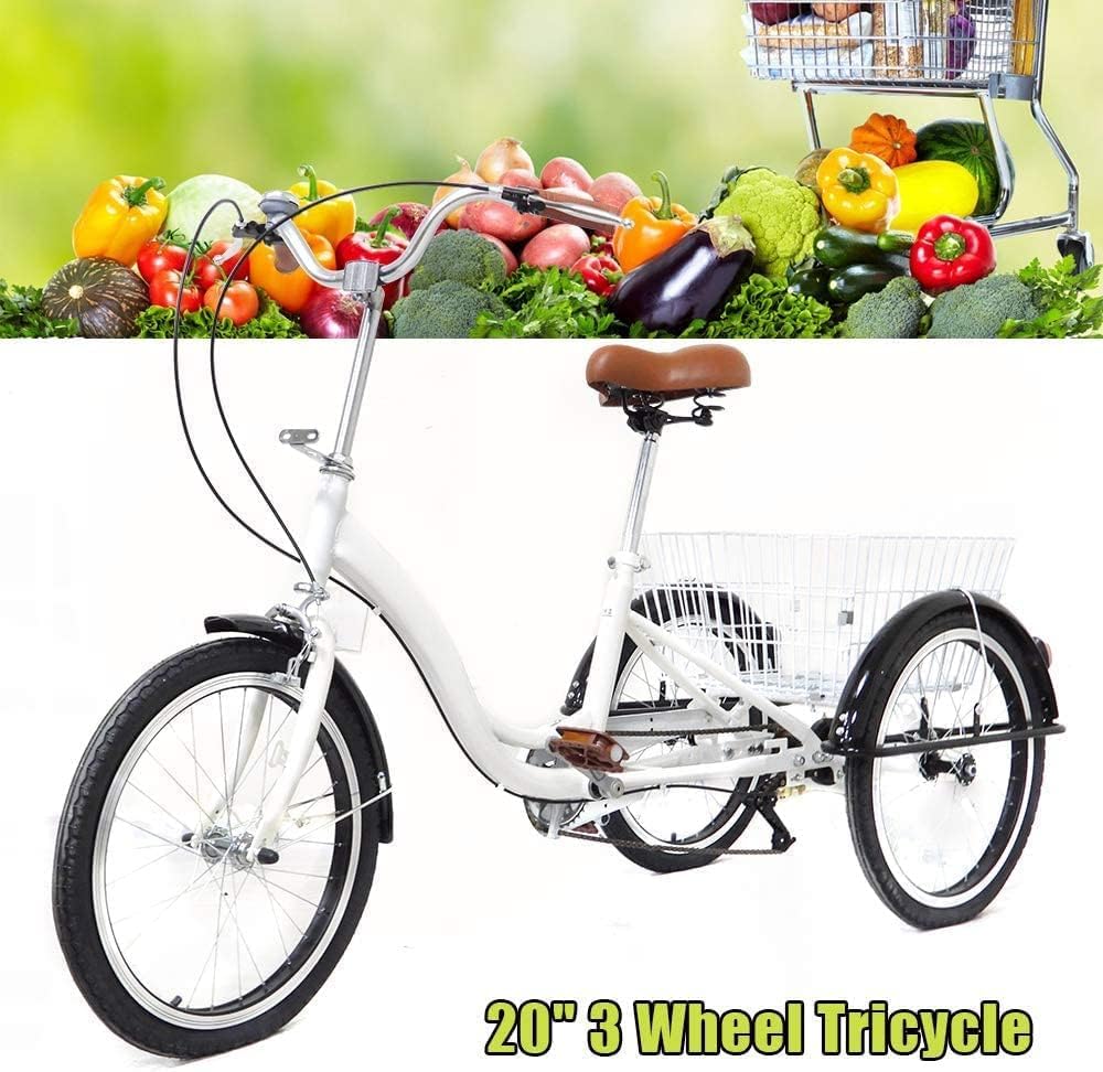 20 Zoll Dreirad für Erwachsene - 1 Gang Dreiräder Erwachsene mit Korb 110KG Last Höhenverstellbar 3 Räder Fahrrad Cityräder Cruise Einkaufsrad für 155-185cm Senioren Frauen Ältere (Schwarz)